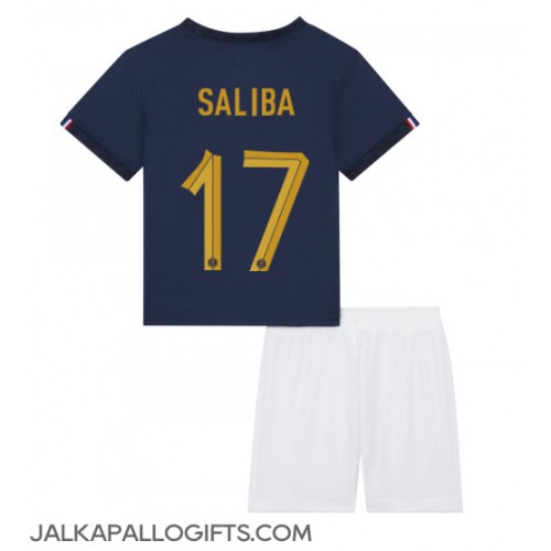 Ranska William Saliba #17 Koti Peliasu Lasten MM-kisat 2022 Lyhythihainen (+ Lyhyet housut)